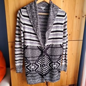 Ecote Women's Grey, Cream & Black Shawl Collared Long Cardigan size XS